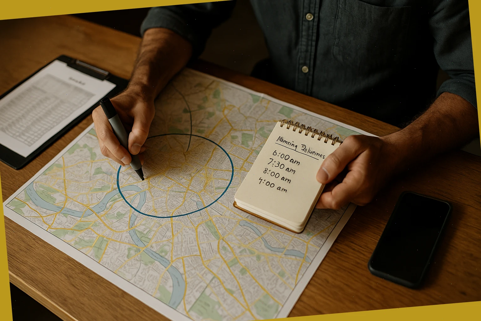 Delivery coordinator marking morning drop windows on a map
